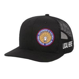 IBEW YOUR LOCAL HERE LEFT PANEL ROUND UNION MADE TRUCKER HAT BASEBALL CAP HL0020 IBEW YOUR LOCAL HERE LEFT PANEL ROUND UNION MADE TRUCKER HAT BASEBALL CAP HL0020