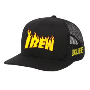 IBEW YOUR LOCAL HERE FLAME LOGO UNION MADE TRUCKER HAT BASEBALL CAP HL0027 IBEW YOUR LOCAL HERE FLAME LOGO UNION MADE TRUCKER HAT BASEBALL CAP HL0027