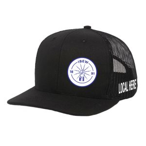 IBEW YOUR LOCAL HERE WHITE ROUND TEXT CHARCOAL UNION MADE TRUCKER HAT BASEBALL CAP HL0062 IBEW YOUR LOCAL HERE WHITE ROUND TEXT CHARCOAL UNION MADE TRUCKER HAT BASEBALL CAP HL0062
