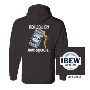 IBEW LOCAL 1319 BEER LOGO MENS USA MADE HOODED SWEATSHIRT
