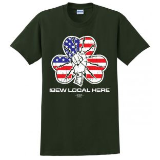 IBEW AMERICAN FLAG SAINT PATRICKS DAY GIFT USA MADE TEE UNION PRINTED FUNNY MENS S-4XL T-SHIRT