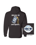 IBEW LOCAL 1319 BEER LOGO MENS USA MADE HOODED SWEATSHIRT