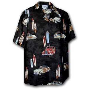 9442-36589 Black Men's Matching Front Hawaiian Shirts 9442-36589 Black Men's Matching Front Hawaiian Shirts