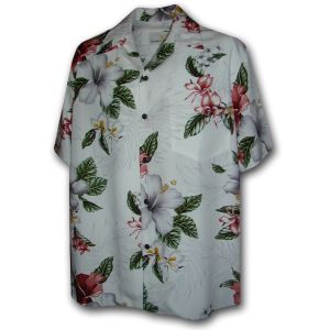 9470-1119 White Paradise Motion Men's Rayon Hawaiian Shirts