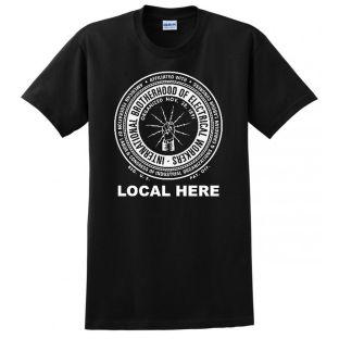 ROUND IBEW LOGO UNION PRINTED USA MADE ELECTRICIAN ELECTRICAL WORKER AMERICAN POWER PLANT MENS TEE T-SHIRT