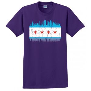CHICAGO CITY SKYLINE FLAG GIFT USA MADE TEE UNION PRINTED FUNNY MENS S-4XL T-SHIRT
