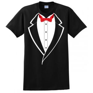 TUXEDO TUX BACHELOR PARTY FORMAL BOW TIE MENS FUNNY USA MADE UNION PRINTED T-SHIRT