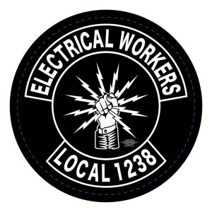IBEW LOCAL 1238 BLACK HAND FIST  BUG LOGO STICKER