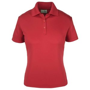 144-PTM Ladies' Polo-Red-Charcoal Black Logo-S