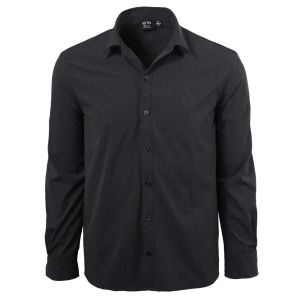 1615-CBS Men's Long Sleeve Dress Shirt-Heather Black-S-Charcoal Black Logo