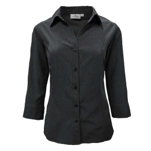 315-CBS Ladies' 3/4 Dress Shirt-Heather Black-S-Charcoal Black Logo