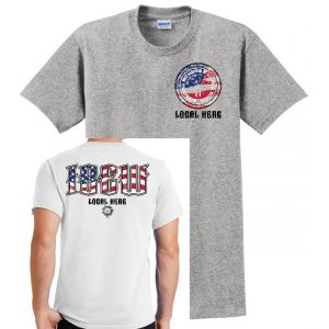 IBEW YOUR LOCAL HERE RED WHITE BLUE FLAG LOGO USA MADE UNION PRINTED MENS T-SHIRT