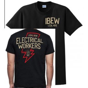 YOUR LOCAL HERE TAN RED LIGHTNING INK USA MADE UNION PRINTED MENS TEE T-SHIRT