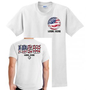 IBEW YOUR LOCAL HERE RED WHITE BLUE FLAG LOGO USA MADE UNION PRINTED MENS T-SHIRT