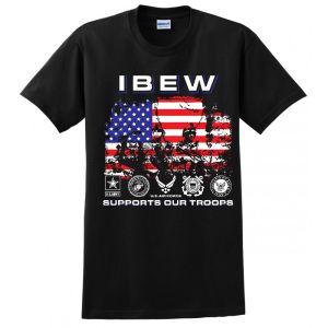 IBEW SUPPORT OUR TROOPS USA AMERICAN MADE UNION PRINTED ADULT MENS TEE T-SHIRT
