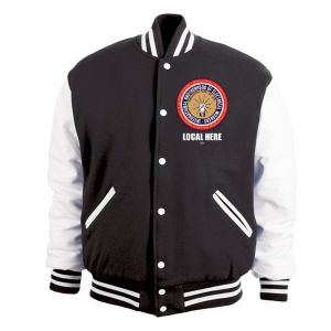 IBEW YOUR LOCAL HERE USA MADE Varsity Wool Leather Jacket UNION EMBROIDERED