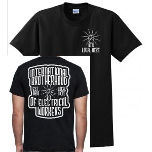 IBEW YOUR LOCAL HERE HAND LIGHTNING USA MADE UNION PRINTED MENS TEE T-SHIRT