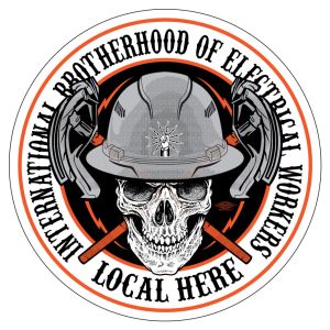 IBEW YOUR LOCAL HERE SKULL HARD HAT STICKER UNION MADE PICK YOUR SIZE AND QUANTITY DC0013