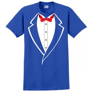 TUXEDO TUX BACHELOR PARTY FORMAL BOW TIE MENS FUNNY USA MADE UNION PRINTED T-SHIRT