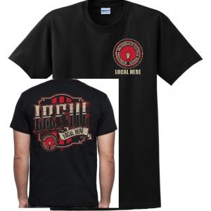 IBEW YOUR LOCAL HERE TAN AND RED TATOO UNION PRINTED USA MADE MENS TEE T-SHIRT