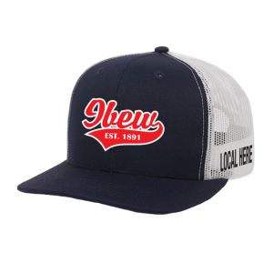 IBEW YOUR LOCAL HERE RED CURSIVE UNION MADE TRUCKER HAT BASEBALL CAP HL0024-NAVY/WHITE-OSFA