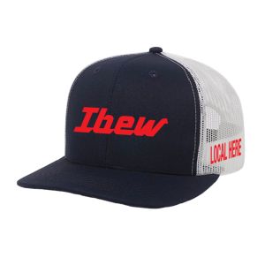IBEW YOUR LOCAL HERE RED TEXT UNION MADE TRUCKER HAT BASEBALL CAP HL0028-NAVY/WHITE-OSFA