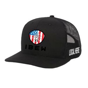 IBEW YOUR LOCAL HERE FLAG SHIELD CHARCOAL UNION MADE TRUCKER HAT BASEBALL CAP HL0041