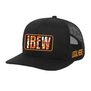 IBEW YOUR LOCAL HERE ORANGE DIGI CAMO CHARCOAL UNION MADE TRUCKER HAT BASEBALL CAP HL0045