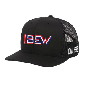 IBEW YOUR LOCAL HERE RWB TEXT CHARCOAL UNION MADE TRUCKER HAT BASEBALL CAP HL0046