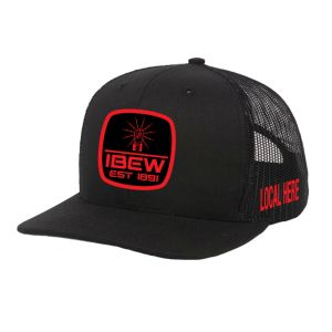 IBEW YOUR LOCAL HERE RED BLK LOGO CHARCOAL UNION MADE TRUCKER HAT BASEBALL CAP HL0055