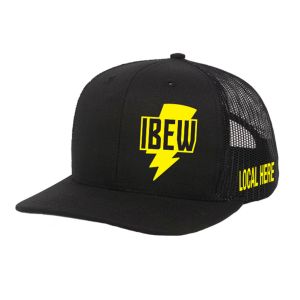 IBEW YOUR LOCAL HERE YELLOW BOLT CHARCOAL UNION MADE TRUCKER HAT BASEBALL CAP HL0057