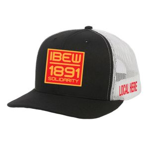 IBEW YOUR LOCAL HERE GOLD SQUARE UNION MADE TRUCKER HAT BASEBALL CAP HL0065-BLACK/WHITE-OSFA