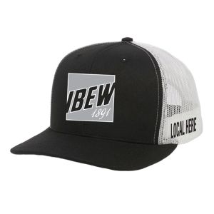 IBEW YOUR LOCAL HERE GREY SQUARE UNION MADE TRUCKER HAT BASEBALL CAP HL0068-BLACK/WHITE-OSFA
