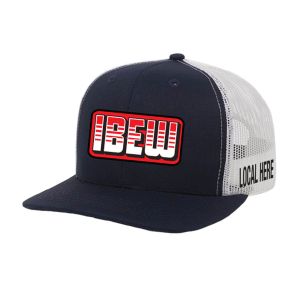 IBEW YOUR LOCAL HERE RED SQUARE UNION MADE TRUCKER HAT BASEBALL CAP HL0079-NAVY/WHITE-OSFA