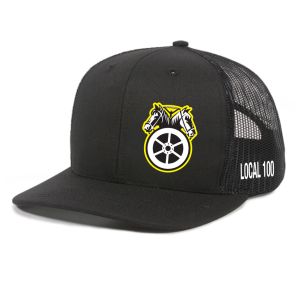 TEAMSTERS LOCAL 100 DOUBLE HORSE LEFT PANEL UNION MADE TRUCKER HAT BASEBALL CAP TH005-BLACK/BLACK-OSFA