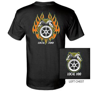 TEAMSTERS LOCAL 100 FLAMES LOGO USA MADE UNION PRINTED T-SHIRT TM003