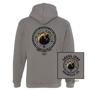 IBEW LOCAL 1245 GROWLING BEAR USA MADE UNION PRINTED CALIFORNIA LONG SLEEVE MENS HOODIE