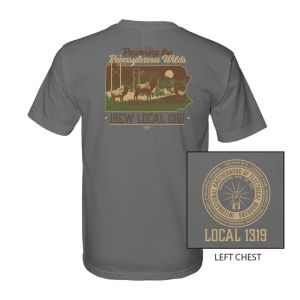 IBEW LOCAL 1319 ELK WILDS USA MADE UNION PRINTED MENS CHARCOAL SHORT SLEEVE T-SHIRT 5040