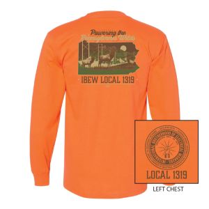 IBEW LOCAL 1319 ELK WILDS USA MADE UNION PRINTED MENS ORANGE LONG SLEEVE T-SHIRT 5060