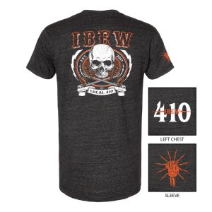 IBEW LOCAL 410 FULL LINEMEN SKULL MENS TRI BLEND T-SHIRT