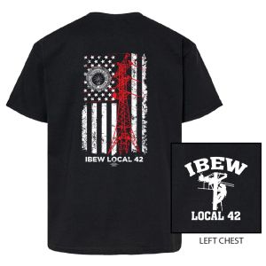 IBEW LOCAL 42 UTILITY TOWER USA MADE UNION PRINTED SHORT SLEEVE YOUTH T-SHIRT-Black -S