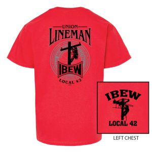 IBEW LOCAL 42 LINEMEN USA MADE UNION PRINTED SHORT SLEEVE YOUTH T-SHIRT