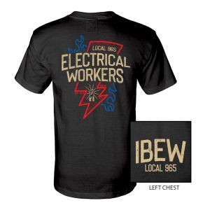  IBEW LOCAL 965 DUAL TAN LIGHTNING USA MADE T-SHIRT UNION PRINTED SHORT SLEEVE