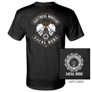 IBEW YOUR LOCAL HERE DOUBLE SKULL USA MADE UNION PRINTED T-SHIRT SL0012