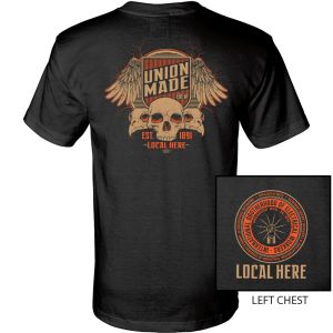 IBEW YOUR LOCAL HERE WINGS UNION MADE USA MADE UNION PRINTED T-SHIRT SL0026-S-Black 