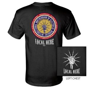 IBEW YOUR LOCAL HERE BONE HAND ROUND LOGO USA MADE UNION PRINTED T-SHIRT SL0057