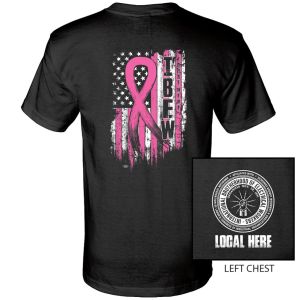 IBEW YOUR LOCAL HERE BREAST CANCER FLAG USA MADE UNION PRINTED T-SHIRT SL0097