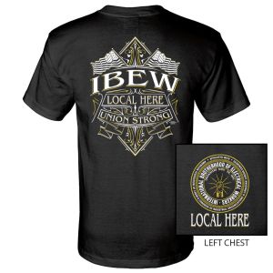 IBEW YOUR LOCAL HERE DOUBLE FLAG USA MADE UNION PRINTED T-SHIRT SL103-S-Black 