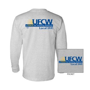 UFCW FOOD WORKERS YOUR LOCAL HERE SERVICE EMPLOYEES USA MADE UNION PRINTED MENS POCKET LONG SLEEVE T-SHIRT 8100