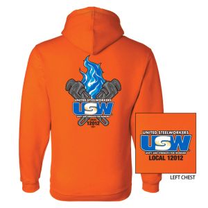 USW STEEL WORKERS 12012 UNION PROUD MENS ORANGE HOODY UNION PRINTED